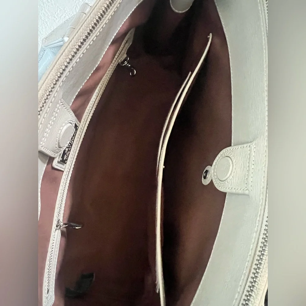 Lauren Ralph Lauren Gray Leather Newbury Double Zip Satchel Crossbody TotePurse